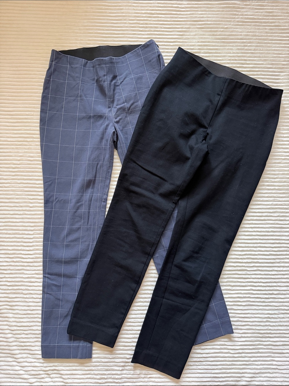 A New Day Set of 2 Ponte Flat Front Side Zip Dress Work Pants Black Navy Plaid 2